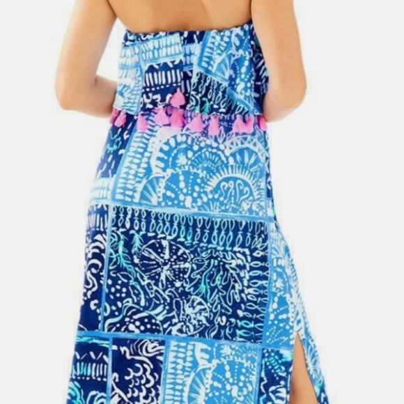 Lilly Pulitzer Meridian Deep Indigo Leied Back Flounce Tassel Midi Dress M - Picture 4 of 5